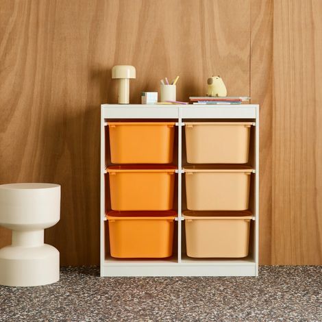 Meuble de rangement enfant 6 bacs de rangement en plastique orange pêche - Sora