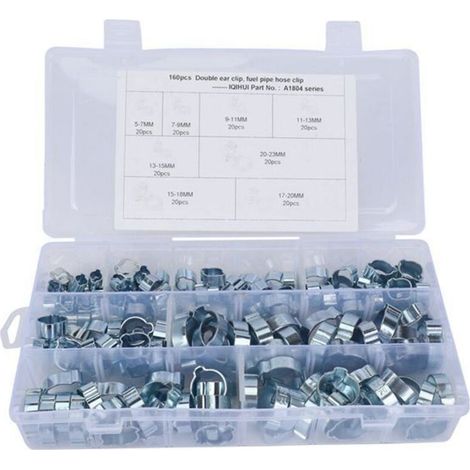 160 pièces 5-23mm Double Oreille O Clips pinces de tuyau, Réglable Double Oreille Colliers De Tuyauterie, Pinces de Fixation de Tuyau (1/4)