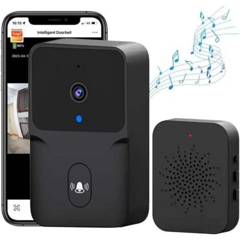 Sonnette sans Fil avec Camera, Sonnette sans Fil Exterieur, Support des appels vidéo, Talk - Talk Variable, Capture d'image, Vision Nocturne(Noir) -ANPVIZ (1/4)