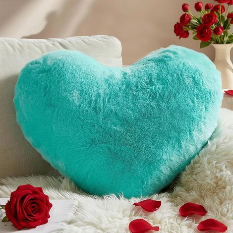 1 Coussin Coeur, Fourrure artificielle douce, Rembourrage coton PP, Décoration chambre enfant, 25x35cm (1/5)