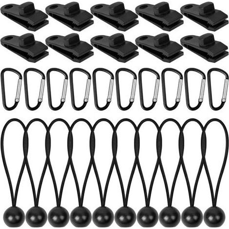 30 PCS Clips de Bâche Pinces Robuste Attache Bâche pour Extérieur Clip de Tente avec Cordon Élastique et Crochets Mousqueton en Forme de D pour Bâches Auvents Camping Caravane Couvertures en To (1/5)