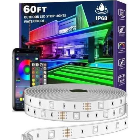 20M Ruban LED Exterieur Étanche avec Télécommande et APP Bluetooth, Synchronisation de la Musique, pour Balcon,Toit,Jardin, Piscine (1/5)