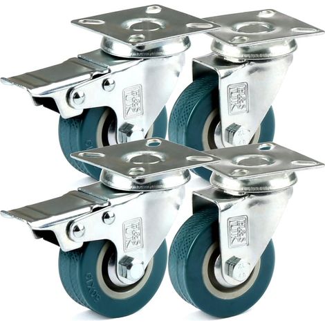 Roulettes pivotantes robustes H&S 4 de 50 mm avec freins pour chariot et meubles (1/5)