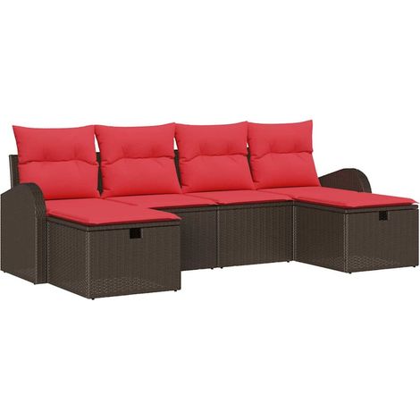 Conjunto de sofá de jardín 6 pcs Marrón ratán sintético vidaXL