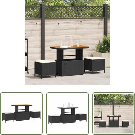 vidaXL Tabouret de jardin - Ensemble de salle à manger pour jardin Noir polyrotin (1/5)