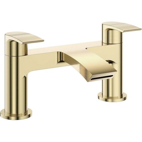 Mitigeur de baignoire – Design moderne à double levier, finition en laiton brossé, entrée G3/4", lavabo monté sur le pont de baignoire, douche, remplissage de robinet de salle de bain (1/5)