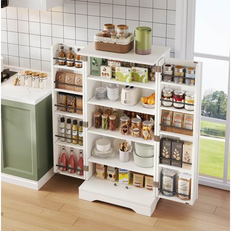 MEUBLIV Colonne de cuisine 60x40x120 cm blanche – LED à capteur, 2 portes (1/5)