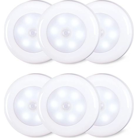 ALLIANDIS Confezione da 6 luci LED con sensore di movimento da 8 cm per interni, alimentate a batteria AAA, adesive per scale, sottopensili, armadi, bianco freddo (1/4)