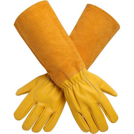 Filiyano-Gants de jardin en cuir XL, respirants, pour hommes et femmes, sans épines, manches longues, en cuir de vachette, pour jardiniers et (1/4)