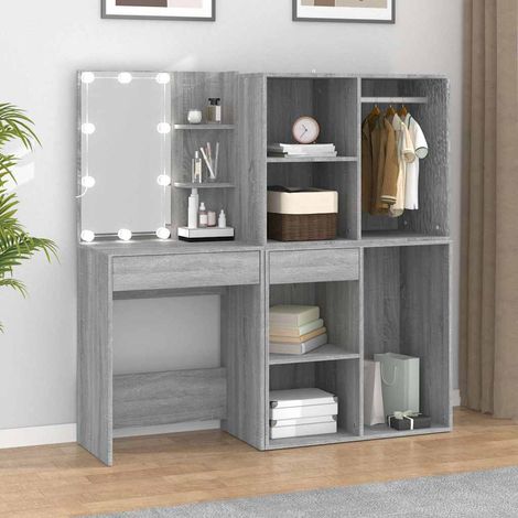 vidaXL Coiffeuse à LED avec armoires Sonoma gris Bois d'ingénierie (1/5)
