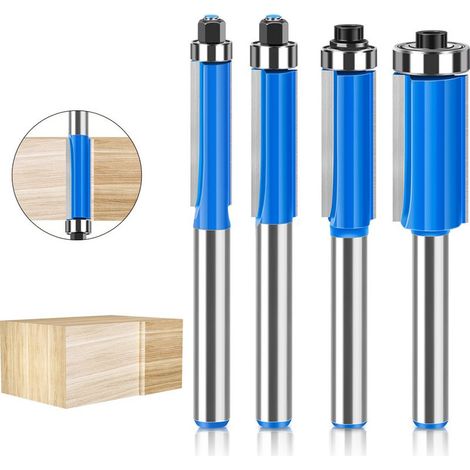 4 Pcs Set Fraise Defonceuse 8mm Tige, Fraise a Copier a Bois, Fraises pour Défonceuses avec Roulement Supérieur, Fraise pour Affleurer, pour Menuiserie Bricolage de Coupe (1/5)