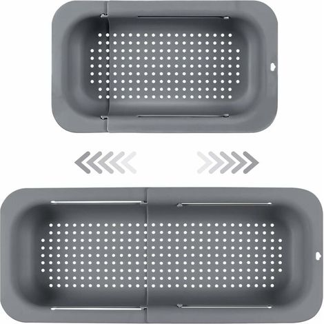 Égouttoir d'évier coulissant en polypropylène de qualité alimentaire, gris foncé, avec égouttoir à séchage rapide (1/4)