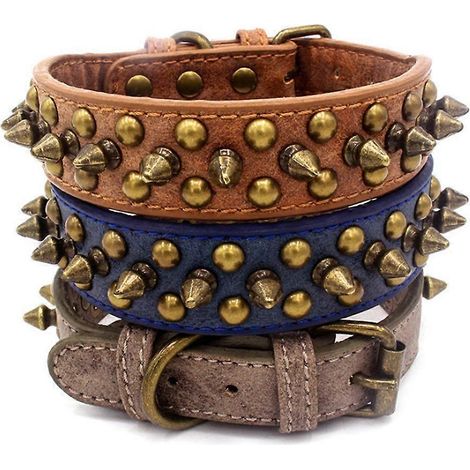 Collier ajustable pour chien, style gothique, orné de clous à pointes, amovible, pour mastiff - Taille M - Gris (1/4)