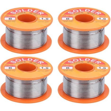 Lot de 4 bobines de fil de soudure à l'étain – Noyau flux, haute pureté, sans nettoyage – 50 g, 1 mm (1/4)
