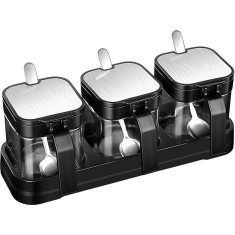 BEBUSINGOTO Gewürzbox, Gewürzbehälter mit Deckel, Löffel und platzsparendem Gewürzglas für Küchenhelfer (1/5)