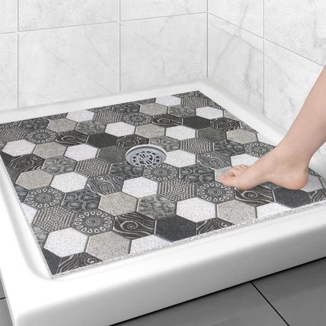 Tapis De Douche Carré Antidérapant - 80x80 Cm Avec Trou D évacuation Central - En Pvc Souple Pour Salle De Bain - Tapis De Douche Pour Enfants Et Seniors - 1 Pièce (1/5)