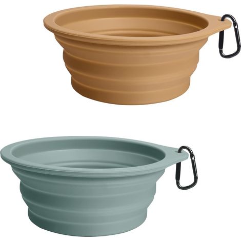 Dog Bowls, Foldable Dog Bowls, Pack of 2 Silicone Water Bowl for Dogs on the Go, Portable Leak-Proof Travel Bowls with Carabiner for Dogs Cats for Water and Food (Turquoise, Light Brown) (1/5)