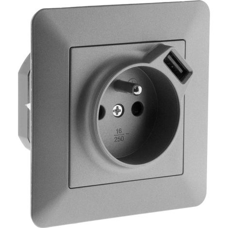 Prise 2P+T + USB 2,4A Artezo - titanium - (1/4)