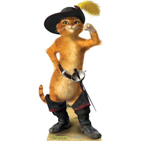 Figurine en carton Shrek Le chat Potté qui lisse sa moustache - Haut 91 cm (1/5)
