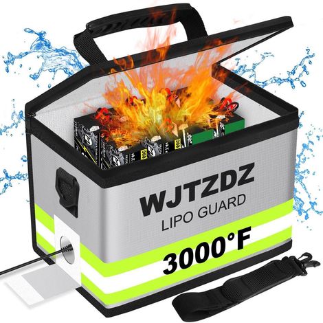 Lipo Akku Sicherheitstasche, feuerfest & wasserdicht, 4-lagig, mit Tragegurt, Silber (1/5)