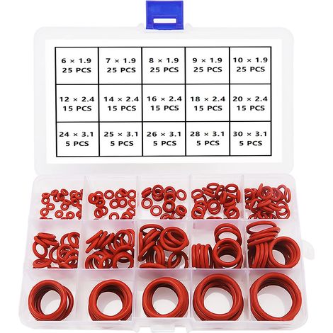 225 Pièces 15 Tailles Joint Torique Rouge Kit d'assortiment, Joints Toriques Métriques en Silicone, pour Robinet, Véhicule Climatisation, Electroménagers, Roulement, Pompe (1/5)