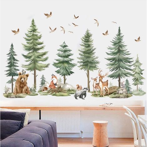 KOWOLL Sticker mural Arbre de la Forêt pour la décoration de chambre d'enfant - Autocollant en vinyle repositionnable - Décoration murale sur le thème de la forêt pour la chambre de bébé garçon et fil (1/5)