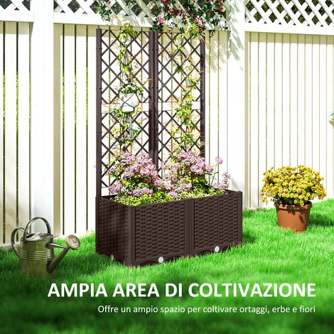 Jardinière surélevée en PP avec treillis pour plantes grimpantes, 135x40x80 cm, marron, 8 trous de drainage. (1/5)