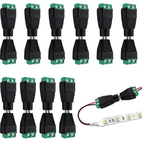 10 Paires Connecteur 12v DC Adaptateur, 5,5 mm x 2,1 mm mâle et Femelle, DC Alimentation Fiche Prise Adaptateur Vis Borne Connecteur, pour CCTV Caméra LED Bande (10 Femelle + 10 mâle)
