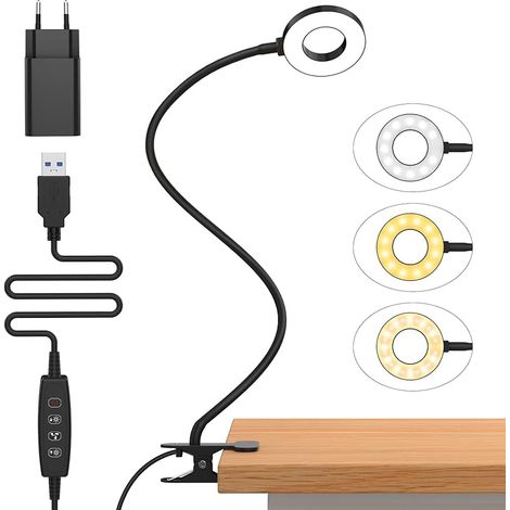 23 LED Leselampe Bett Dimmbar -【3 Modi & 10 Helligkeitsstufen】 Augenschutz Klemmlampe mit 70cm Flexiblem Schwanenhals, Klemmleuchte, Leselicht mit 10W USB-Ladegerät (1/5)