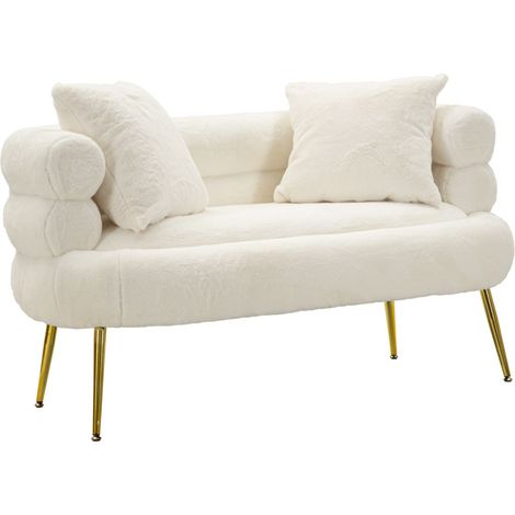 Canapé 2 Places Imitation Fourrure "Soffy+" 133cm Blanc & Or (1/5)
