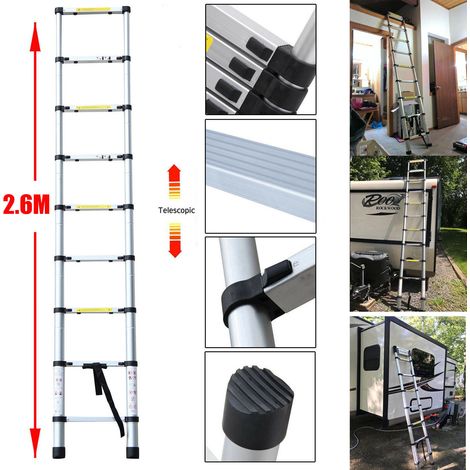 8.5FT Teleskopleiter 2,6M Rutschfester Aluleiter Schiebeleiter Sprossenleiter, aus hochwertigem Aluminium, Ausziehleiter Teleskop-Design Mehrzweckleiter max 150 kg Belastbarkeit