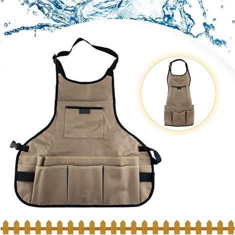 Tablier de Jardinage Kaki Réglable en Tissu Oxford Avec Poches Multifonction Imperméable Pour Charpentier, Jardinier, Femmes, Hommes, Adultes (Épais) (1/5)