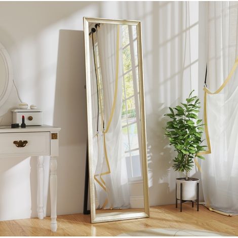 Miroir sur pied pleine longueur 160 x 50 cm, cadre doré, OKWISH (1/5)