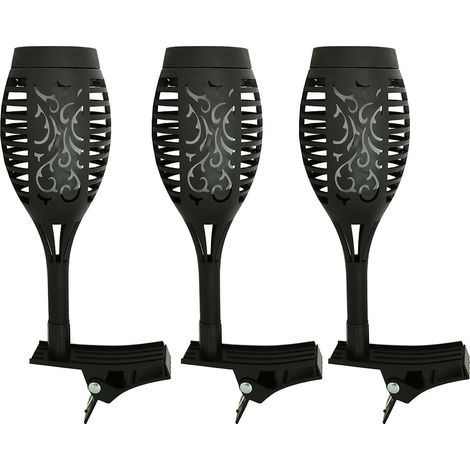 Torce solari a LED per esterni sfarfallio balcone decorazione da giardino torcia solare da giardino con morsetto, luce ringhiera, effetto fuoco bianco caldo, H 26 cm, set di 3
