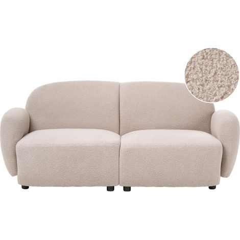 3 Seater Sofa Beige Boucle Upholstery Plastic Legs Rounded Backrest and Armrests Retro Style Living Room JULE (1/5)
