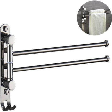 Porte-serviettes pivotant à 2 bras, barre porte-serviettes murale en acier inoxydable antirouille, finition or brossé (1/4)