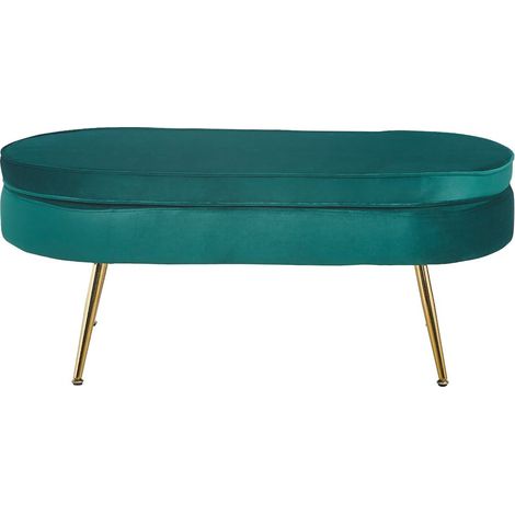 Pouf Ovale en Velours Vert et Métal Doré - Tabouret Repose-Pieds pour Salon - Hauteur 40 cm - PANGIVO (1/5)
