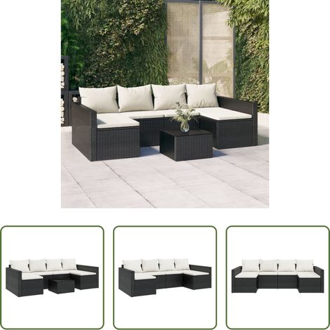 Gartenlounge - 2-tlg. Garten-Lounge-Set mit Kissen Schwarz Poly Rattan (1/5)