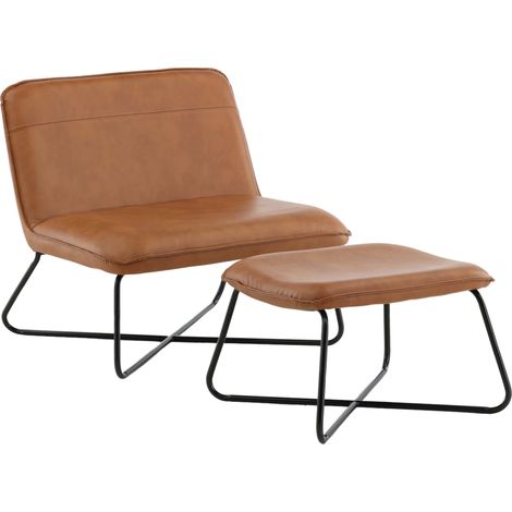 X Sessel mit Hocker PU Kunstleder braun. (1/5)