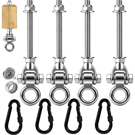 M10 4 Pack Swing Hooks, 297mm Stainless Steel Hanging Brackets with Bearings, for Wooden and Metal Beams, Playground, Yoga, Hammock, Indoor Outdoor, 680kg Capacity (1/5)