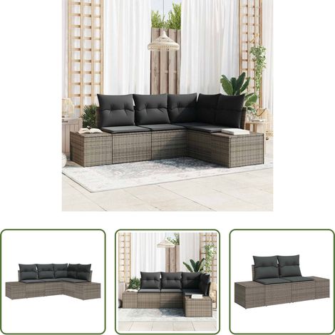 vidaXL Modulares Sofa -  Gartensofa-set mit Speicher 4 pcs Grau Poly-Rattan (1/5)