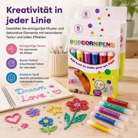 PEINTURE 3D - CRAYON GEL,Popcorn Pens, Popcornpens Stylos à Pop-Corn GonfléS Magiques 3D, Cartes De VœUx,6 Colors 6 Col PEINTURE 3D (1/4)