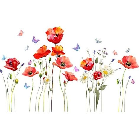 Sticker Muraux Plante Fleurs, Plante Autocollant Décoratifs, Sticker Mural Plante Tropicale Plinthe Autocollant Muraux Mural Stickers Décoration De Fenêtre Pour Chambre D'enfant, Salon, Chambre (1/5)