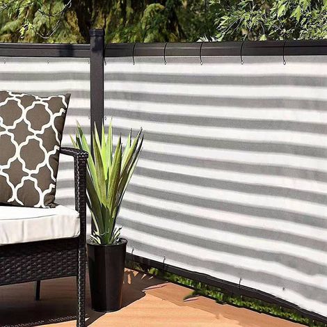 Voile d'ombrage blanches, filet d'ombrage pour balcon grises, 0,9 x 5 m, et bouclé rayures et ourlé (1/5)