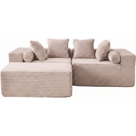 Modulares Ecksofa mit Chaiselongue beige aus Chenille, 3 Module, ohne Montage (1/5)