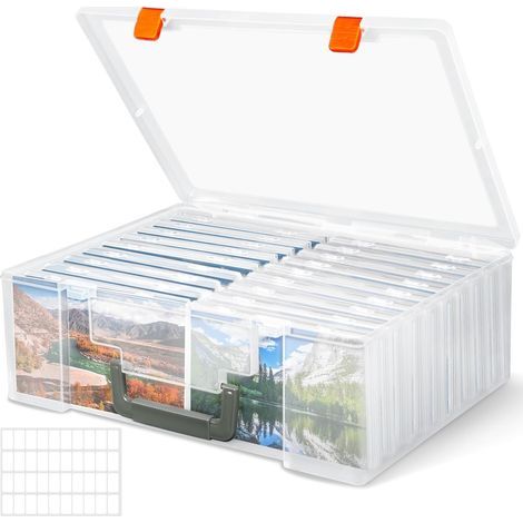 Photo Storage Box with 18 Internal Clips, Transparent, Plastic Organizer for Photos, Cards, Crafts and Seeds (1/5)