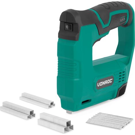 VONROC Elektrotacker 4 V – Komplettes Set inkl. 900 Tackerklammern und 300 Nägeln Akku Tacker