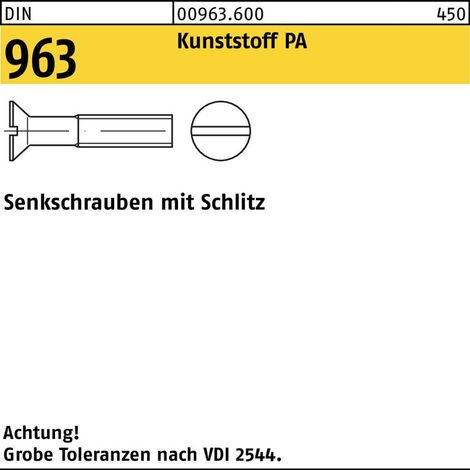 DIN 963/ISO 2009 Senkkopfschraube M6x25 Polyamid blank Schlitz 100 Stk (1/2)