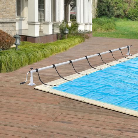 Enrollador de cubierta de piscina Oliveti longitud ajustable de 147 a 555 cm multicolor [en.casa]