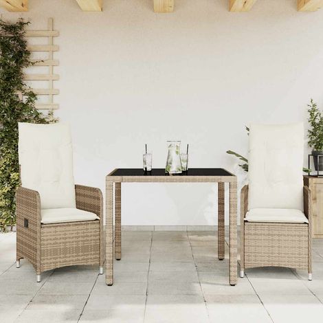 Ensemble de bistro de jardin 3 pcs-Salon de jardin bistro coussins beige poly rotin 702069 (1/5)